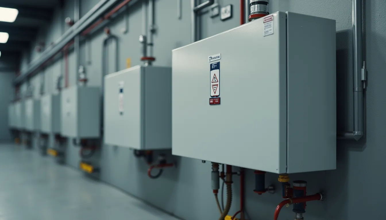 Close-up de panel termosifónico con tanque de almacenamiento en instalación industrial