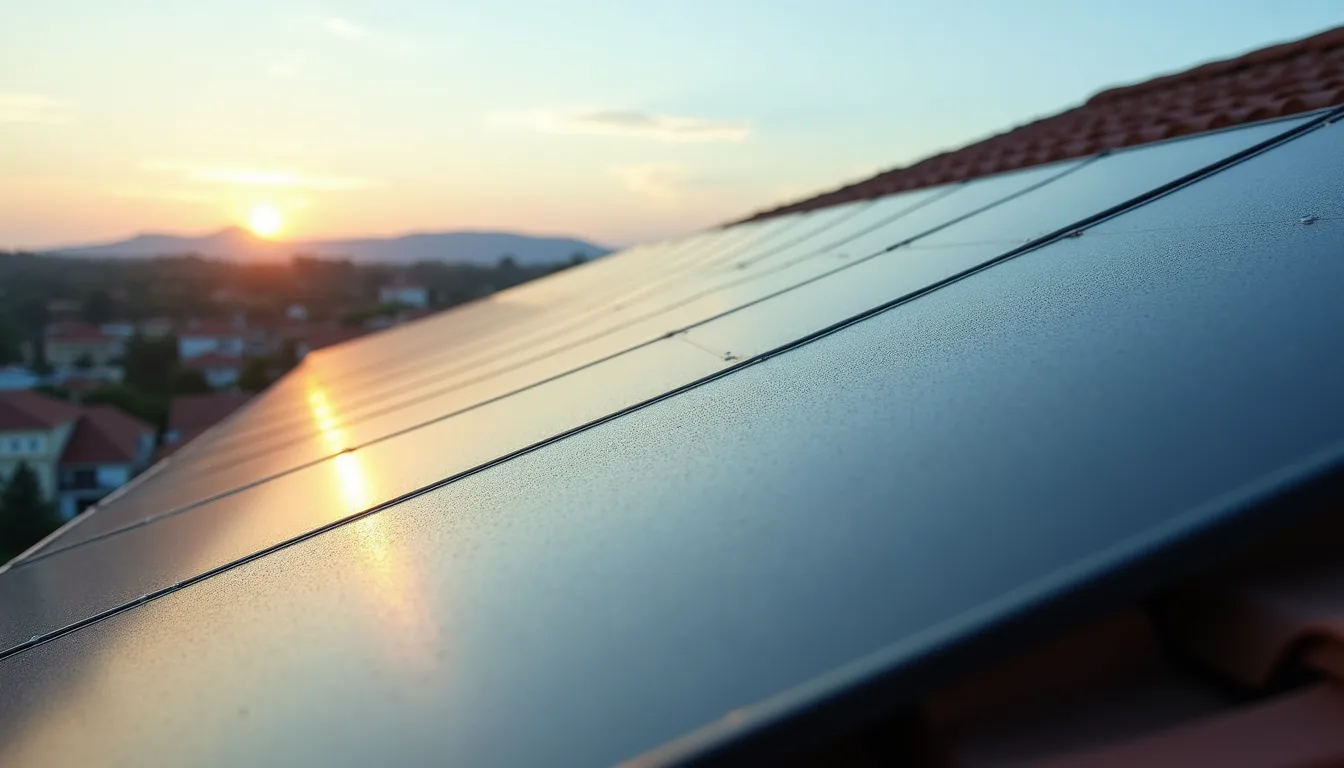 Primer plano de un estanque solar con paneles térmicos instalados en un techo